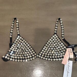 For Love And Lemons Black and Silver Rhinestones Bralette